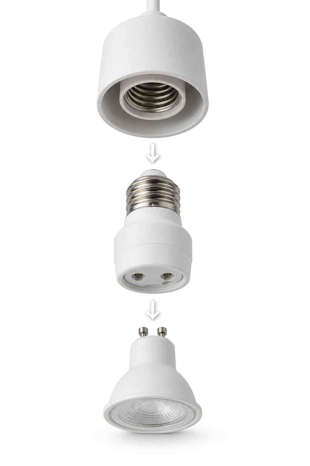 Instalace adaptéru  E27 GU10 - montáž GU10 žárovky do E27 svítidla